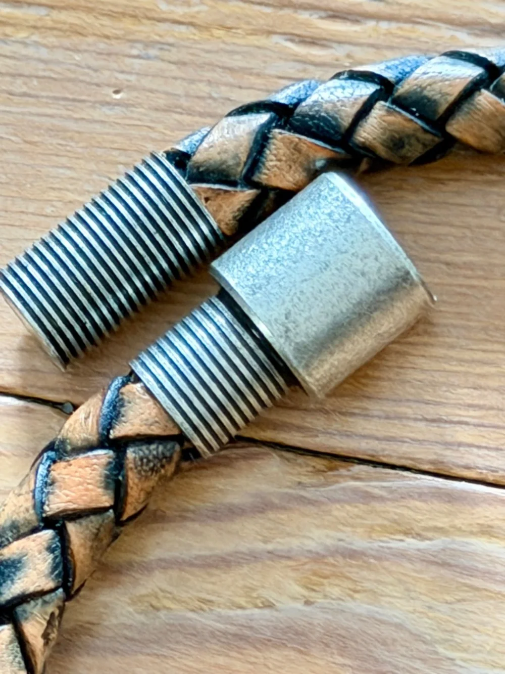 NEW Mens Bracelet Leather Braided 6mm Steel Magnetic Closure 8.5